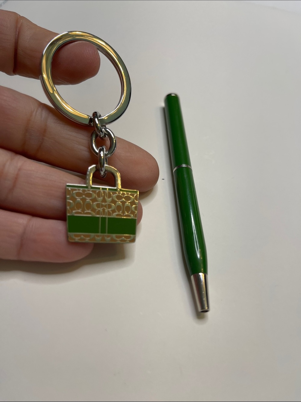 Coach Handbag Keychain with Green Enamel Accent and Coach pen
